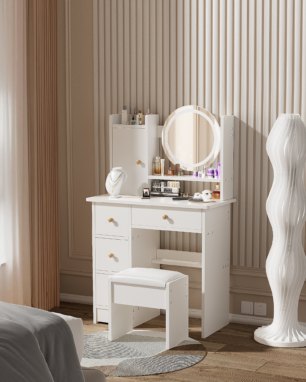 Vanity Table - Model 612 - White, 80x40cm, Stool Included