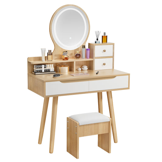 Vanity Table - Model D68 - Wood-colored, 80x40cm, Stool Included