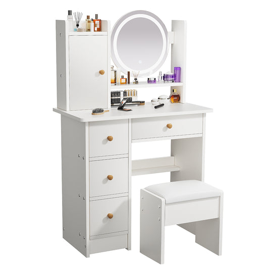 Vanity Table - Model 612 - White, 80x40cm, Stool Included