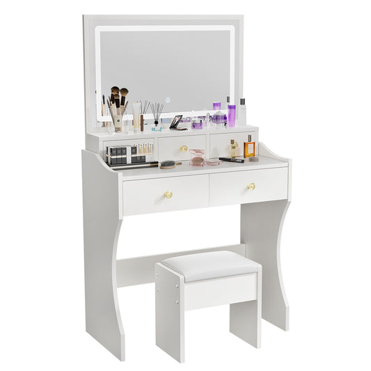 Vanity Table - Model D089 - White, 80x40cm, Extra Large Mirror, Stool Included