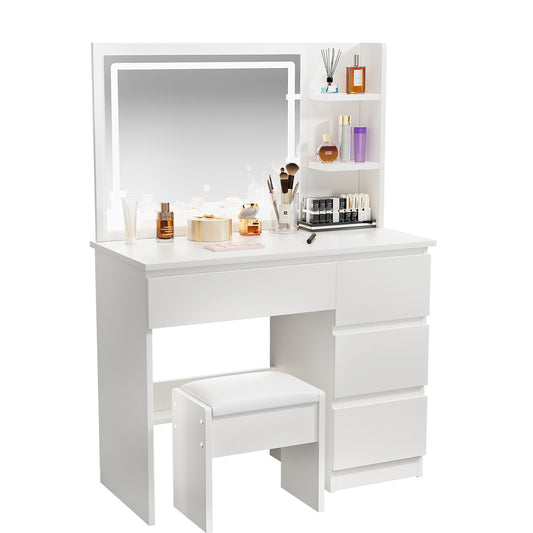 Vanity Table - Model 1001- White, 100x40cm, Stool Included