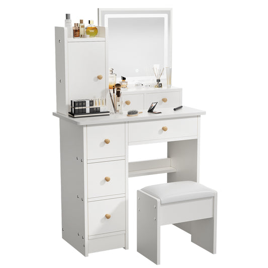 Vanity Table - Model 612A - White, 80x40cm, Stool Included