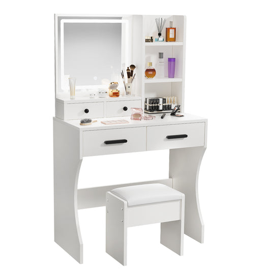 Vanity Table - Model D091A - White, 80x40cm, Stool Included