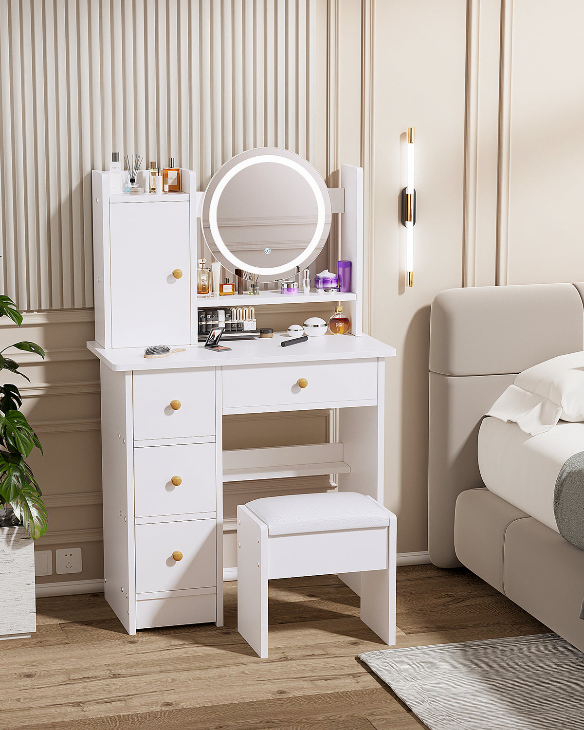Vanity Table - Model 612 - White, 80x40cm, Stool Included