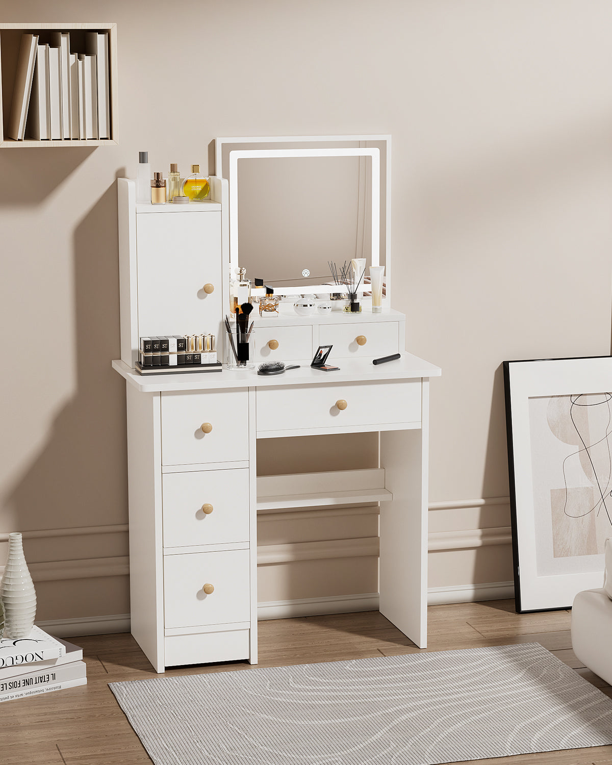 Vanity Table - Model 612A - White, 80x40cm, Stool Included