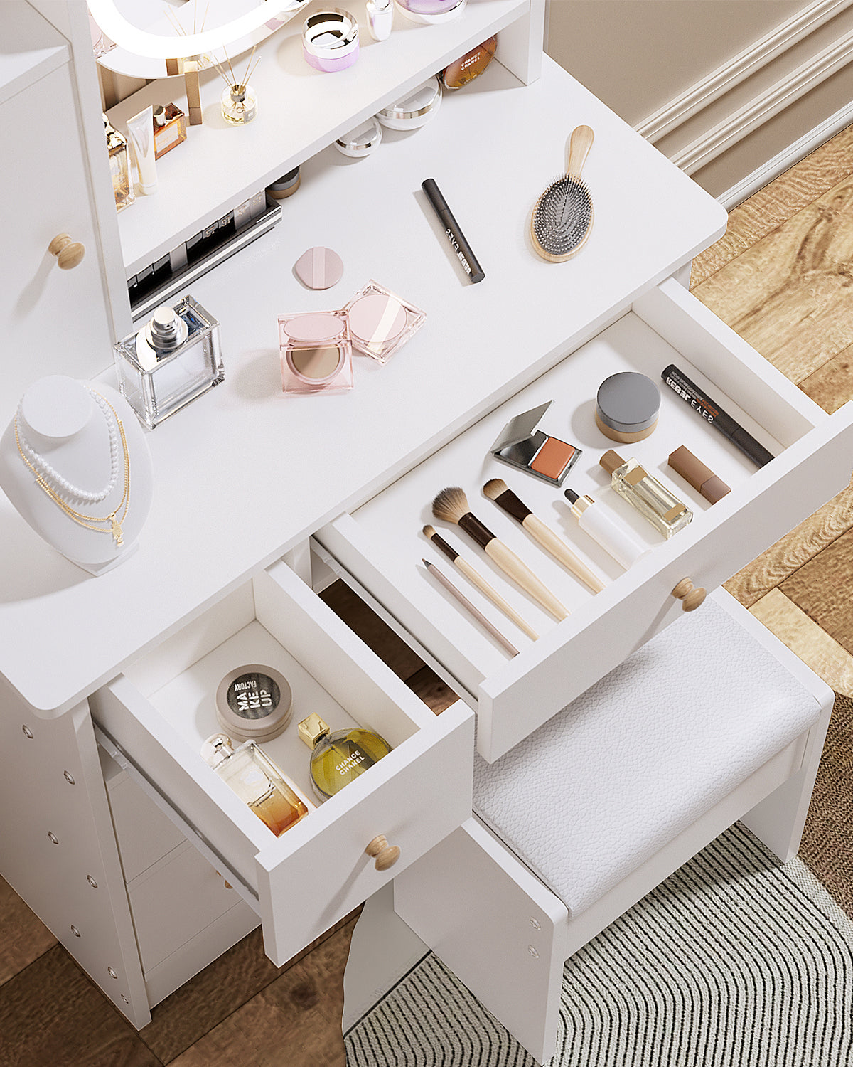 Vanity Table - Model 612 - White, 80x40cm, Stool Included