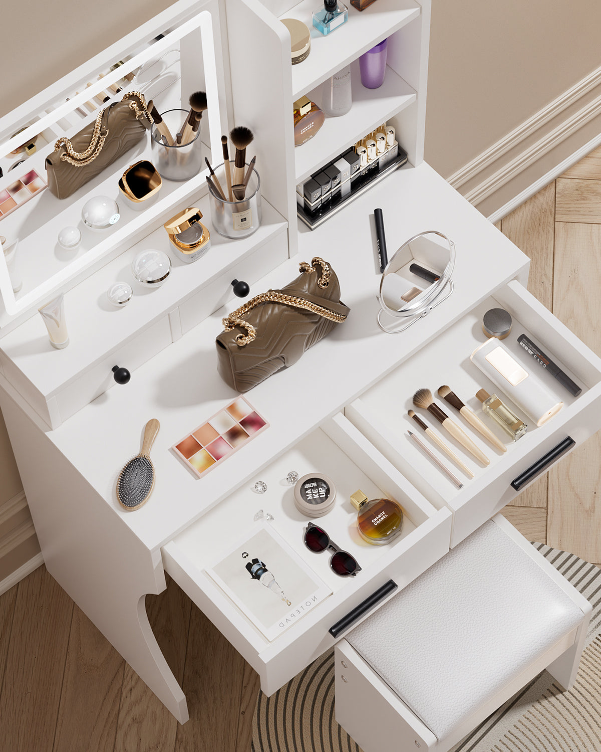 Vanity Table - Model D091A - White, 80x40cm, Stool Included