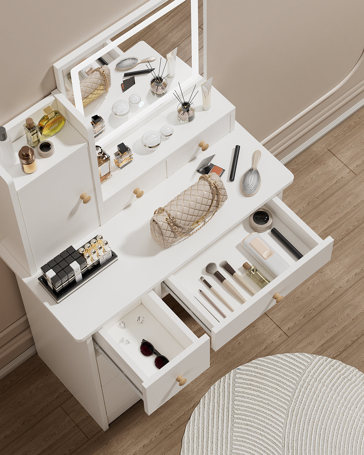 Vanity Table - Model 612A - White, 80x40cm, Stool Included