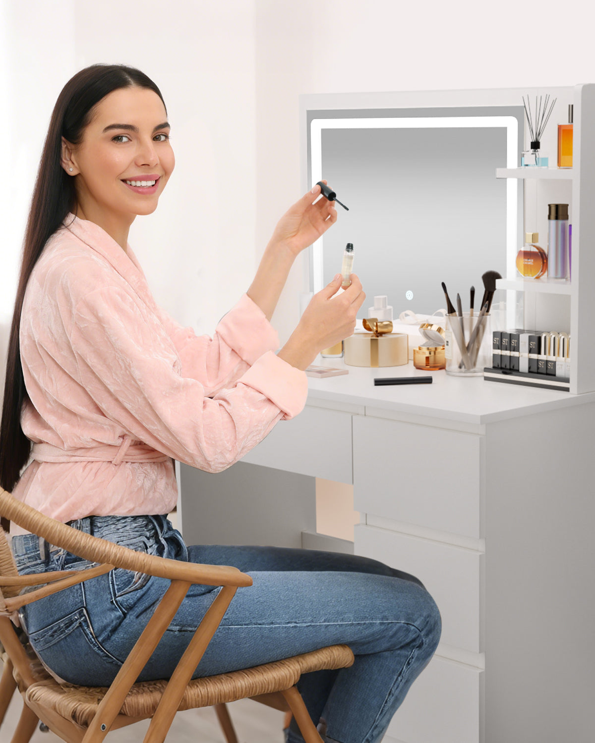 Vanity Table - Model 1001- White, 100x40cm, Stool Included