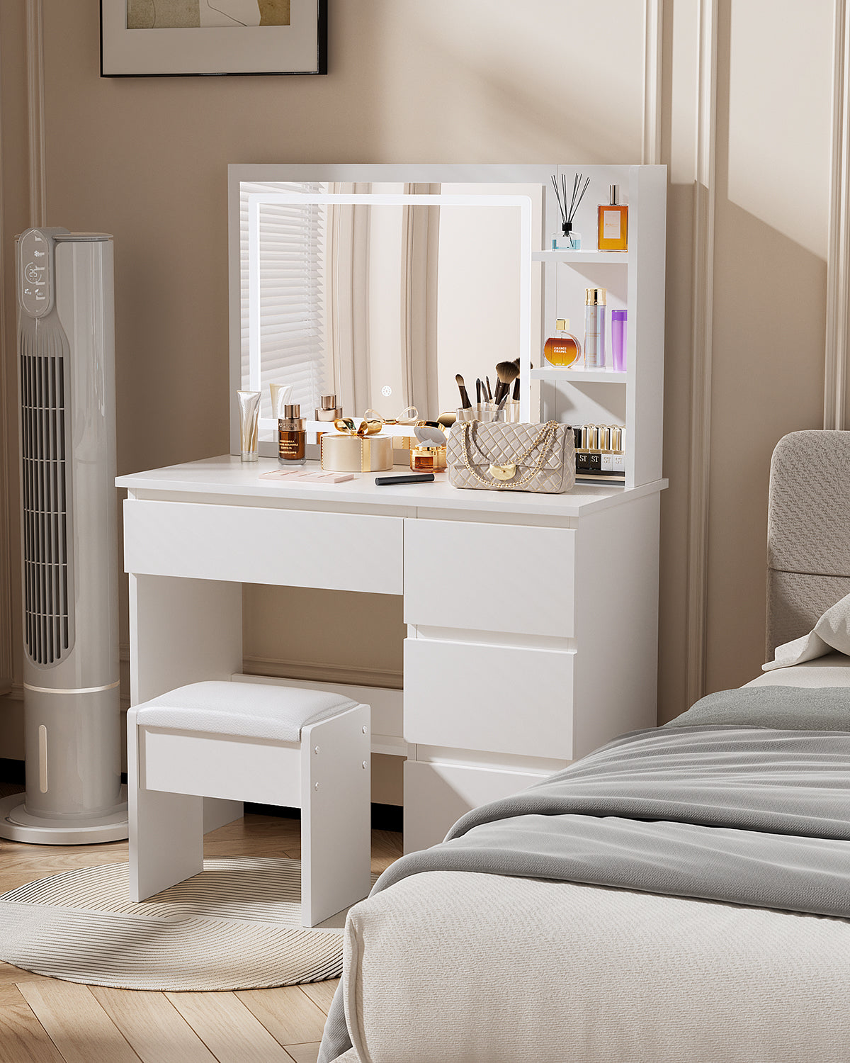Vanity Table - Model 1001- White, 100x40cm, Stool Included