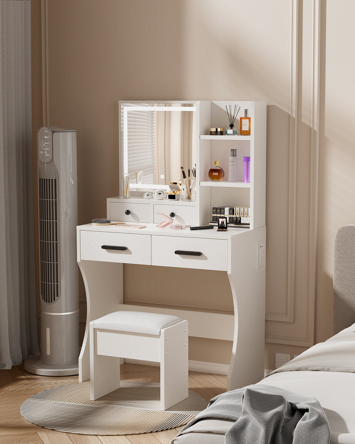 Vanity Table - Model D091A - White, 80x40cm, Stool Included