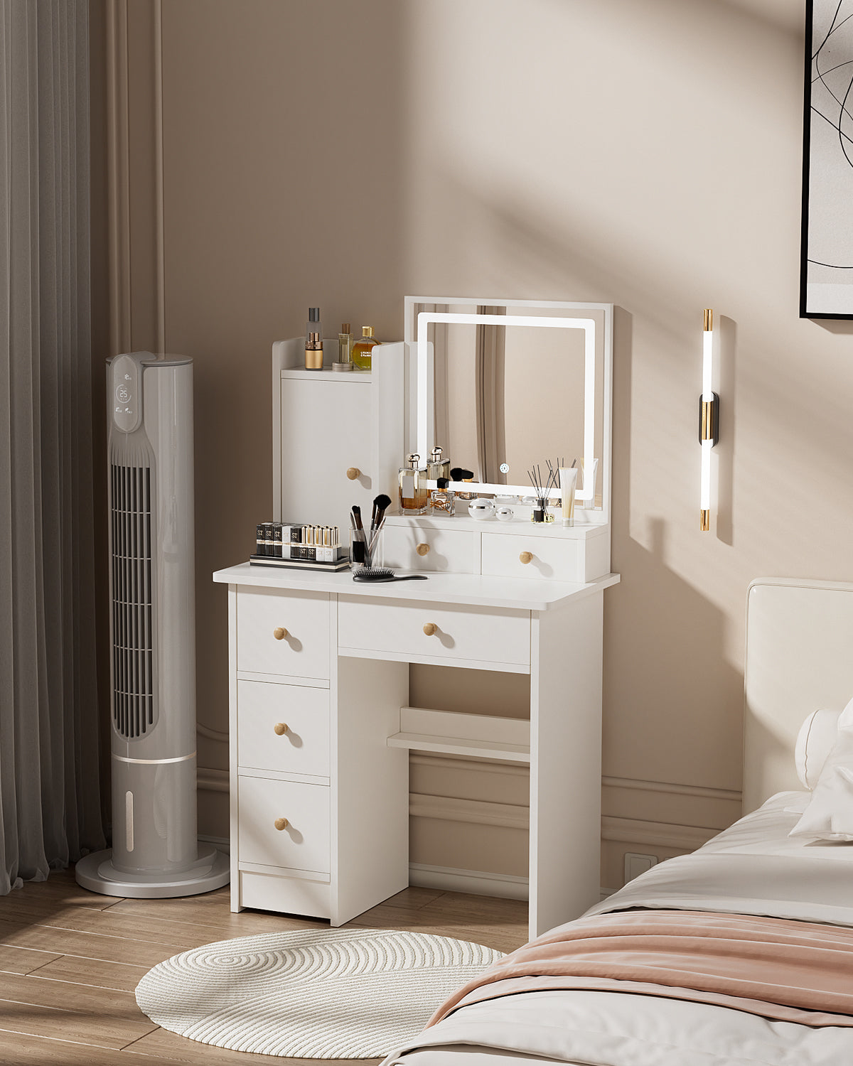Vanity Table - Model 612A - White, 80x40cm, Stool Included
