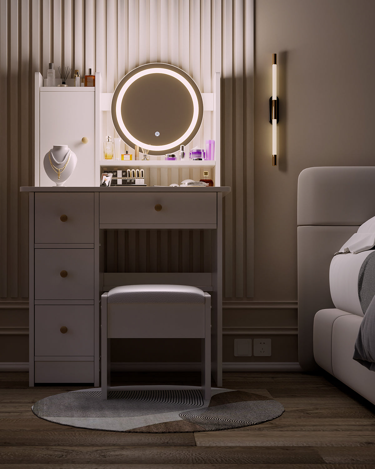 Vanity Table - Model 612 - White, 80x40cm, Stool Included