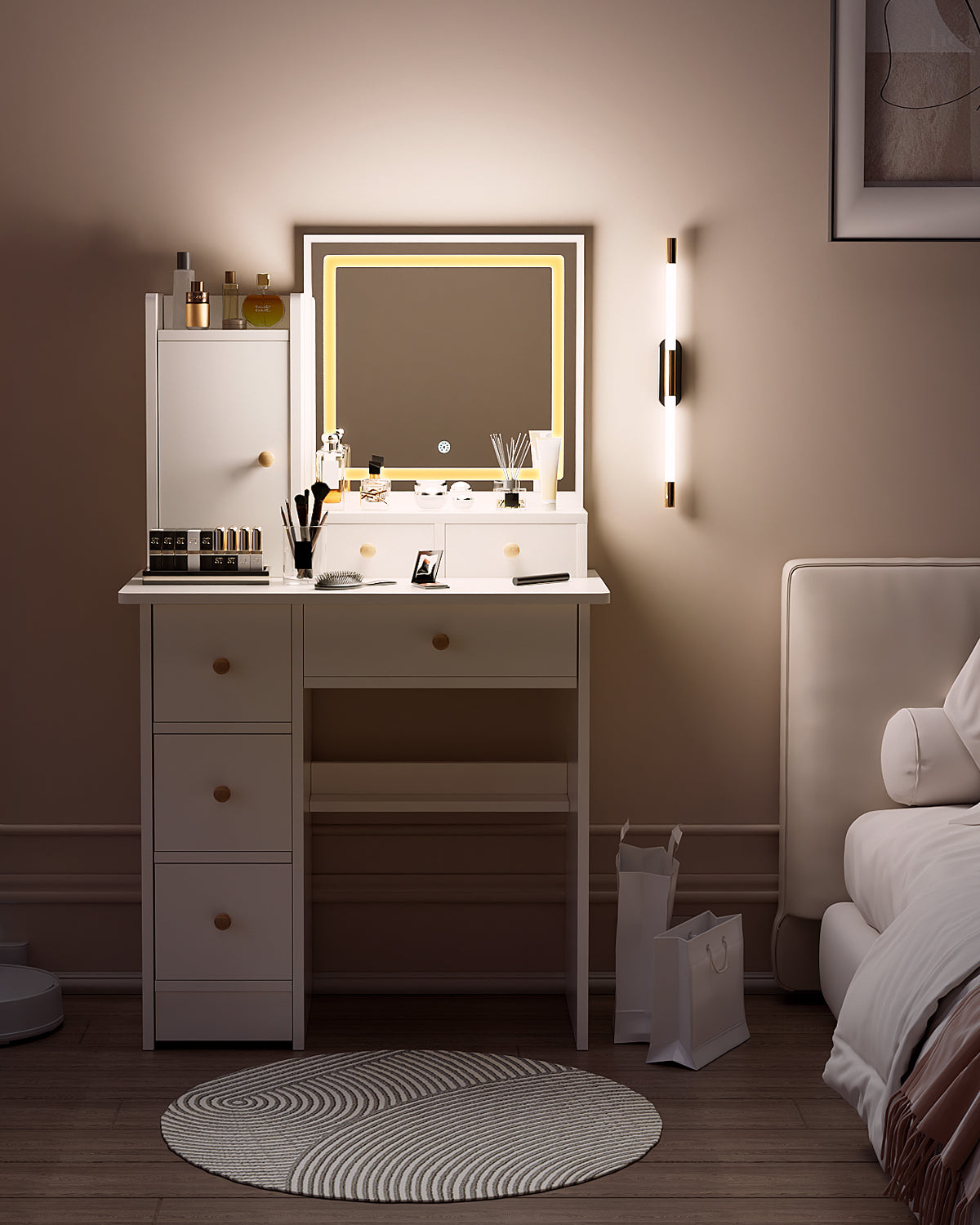 Vanity Table - Model 612A - White, 80x40cm, Stool Included